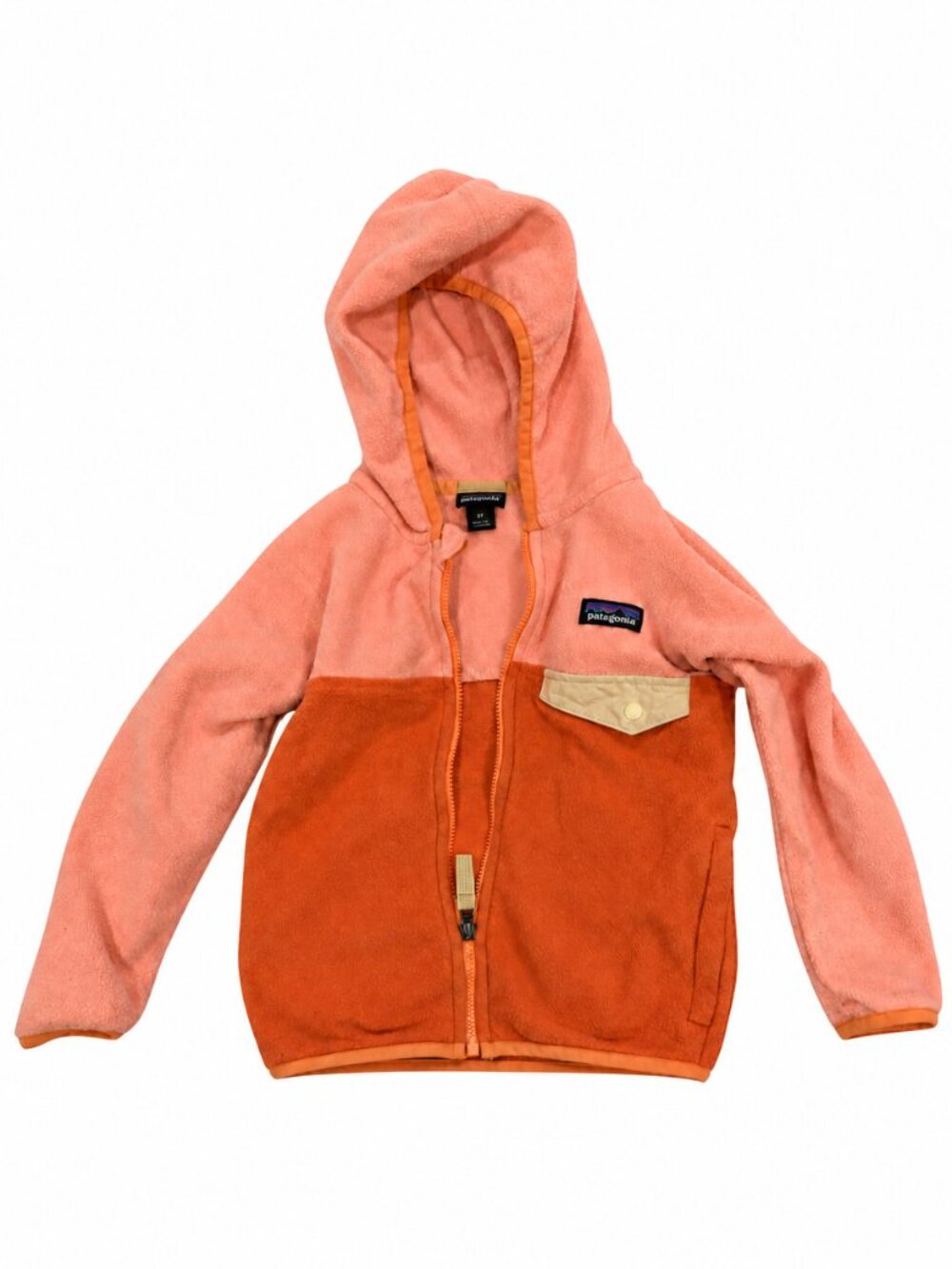Patagonia Peach Rust Colorblock Hooded Fleece Jacket 3T